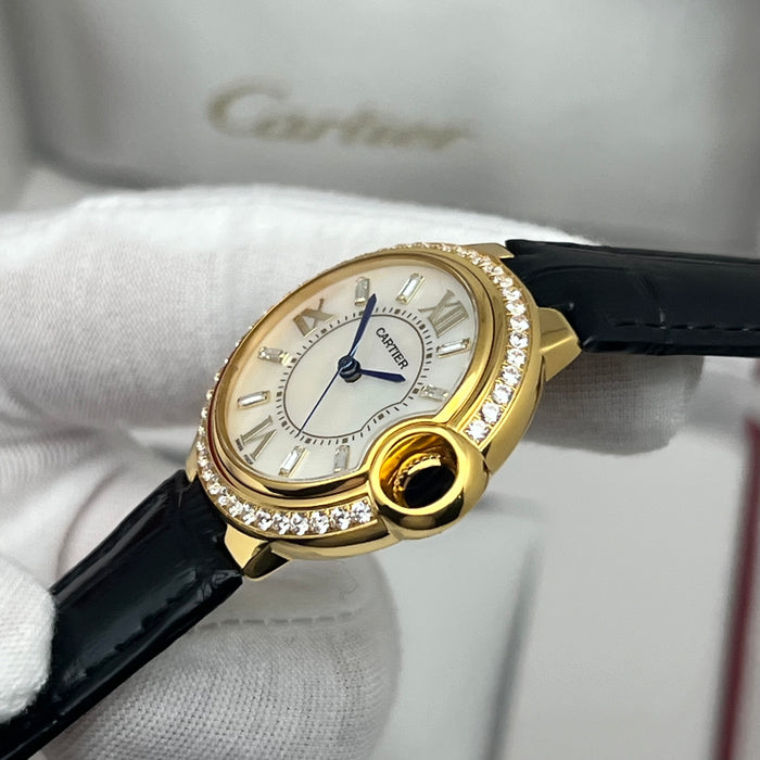 Cartier Ballon Bleu Style Diamond Bezel Gold Watch 33MM