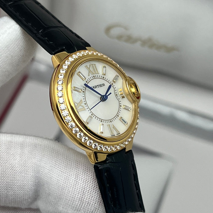 Cartier Ballon Bleu Style Diamond Bezel Gold Watch 33MM