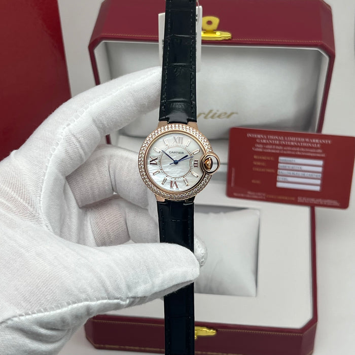 Cartier Ballon Bleu Style Diamond Bezel Gold Watch 33MM