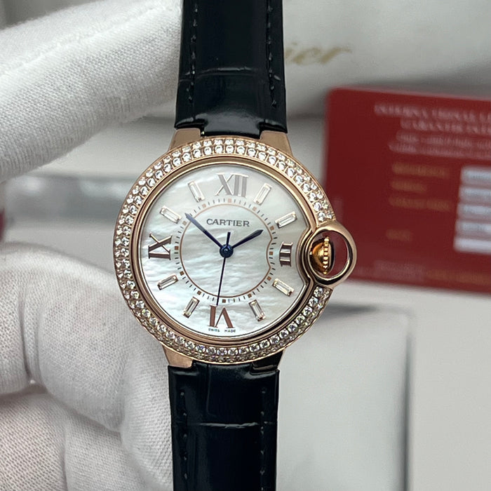 Cartier Ballon Bleu Style Diamond Bezel Gold Watch 33MM