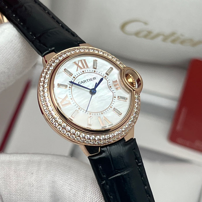 Cartier Ballon Bleu Style Diamond Bezel Gold Watch 33MM