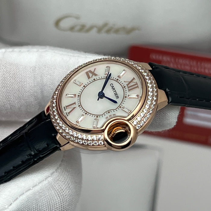 Cartier Ballon Bleu Style Diamond Bezel Gold Watch 33MM