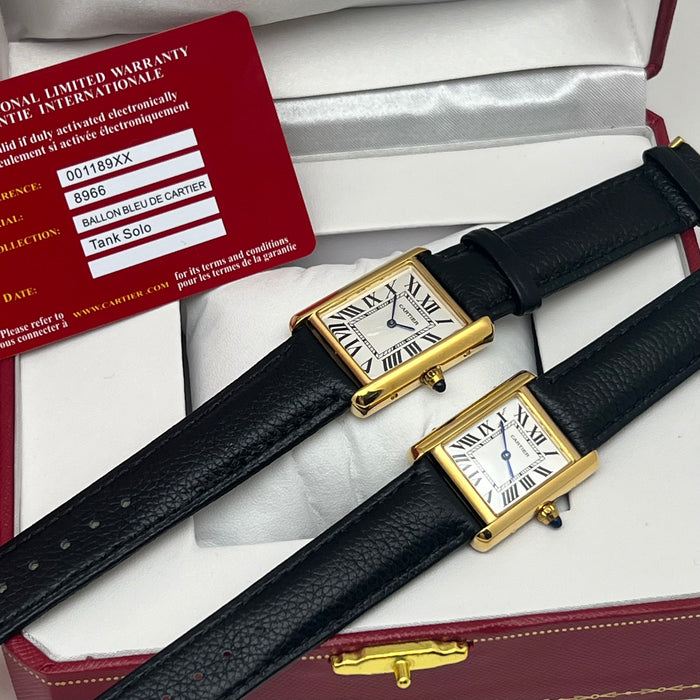 Cartier Tank Style Gold Watch – Classic Rectangular Women’s Leather Strap Timepiece