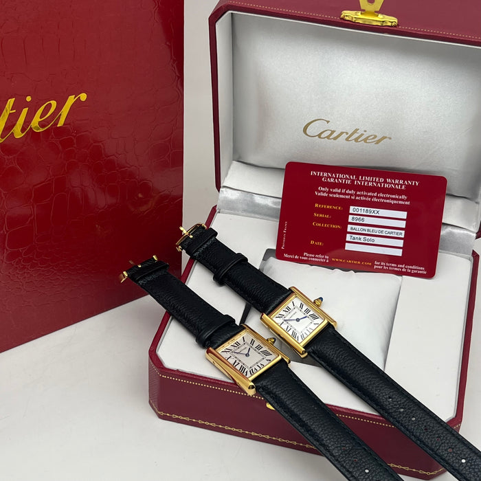 Cartier Tank Style Gold Watch – Classic Rectangular Women’s Leather Strap Timepiece