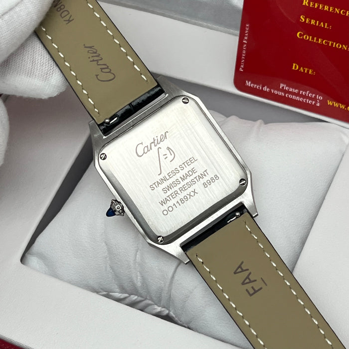Cartier Ballon Blue De Cratier Santos Style Two-Tone Watch – Black Dial Gold & Silver Luxury Leather