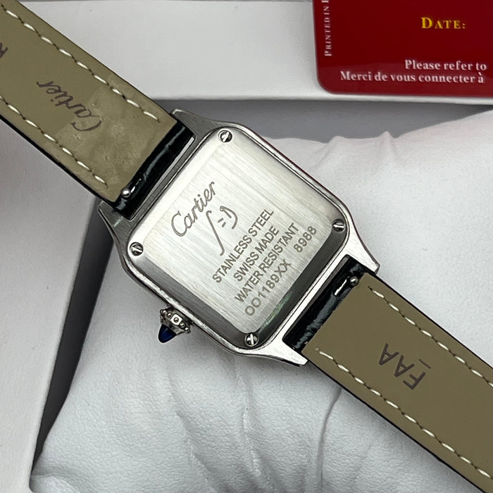 Cartier Ballon Blue De Cratier Santos Style Two-Tone Watch – Black Dial Gold & Silver Luxury Leather