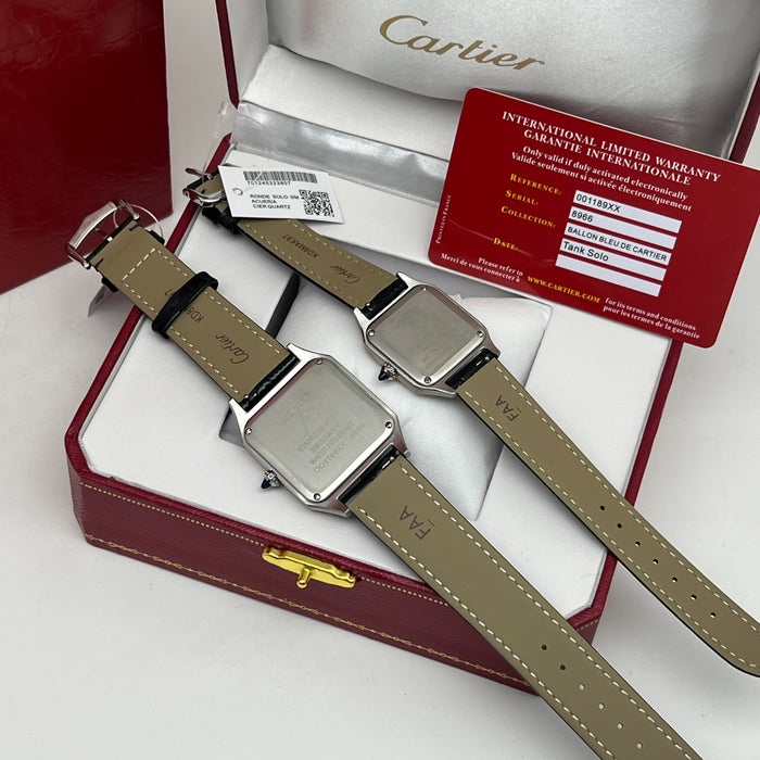 Cartier Ballon Blue De Cratier Santos Style Two-Tone Watch – Black Dial Gold & Silver Luxury Leather