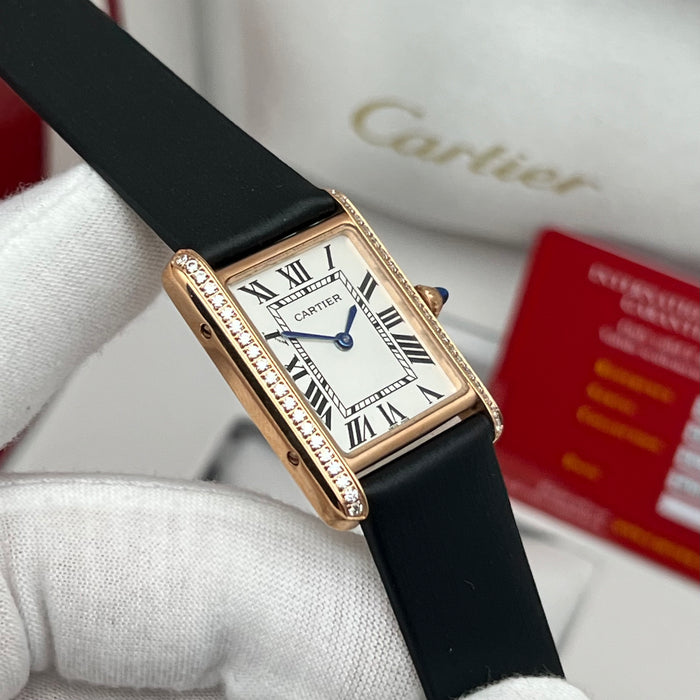 Cartier Tank Style Rose Gold Watch 25MM-22MM – Classic Rectangular Women’s Leather Strap Timepiece
