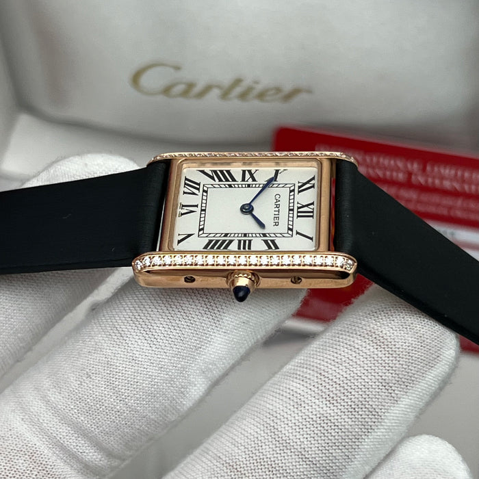 Cartier Tank Style Rose Gold Watch 25MM-22MM – Classic Rectangular Women’s Leather Strap Timepiece
