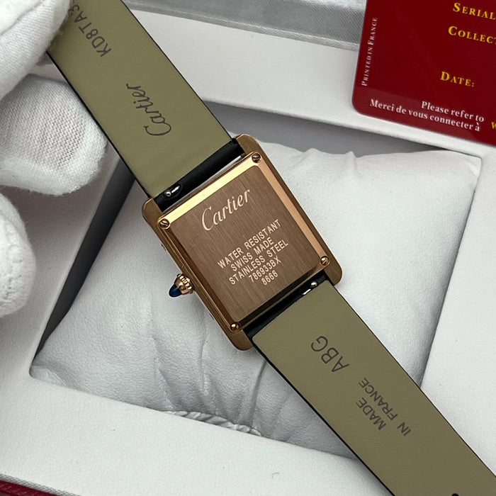 Cartier Tank Style Rose Gold Watch 25MM-22MM – Classic Rectangular Women’s Leather Strap Timepiece