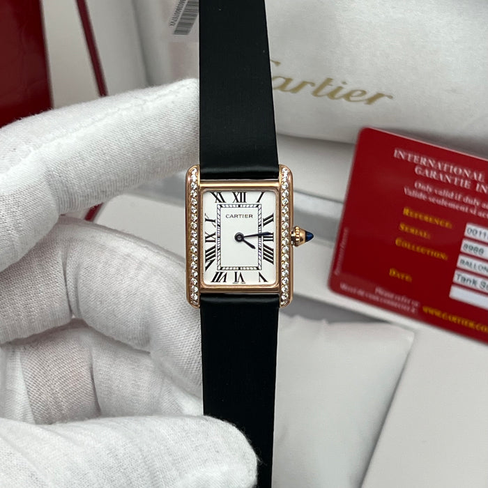 Cartier Tank Style Rose Gold Watch 25MM-22MM – Classic Rectangular Women’s Leather Strap Timepiece