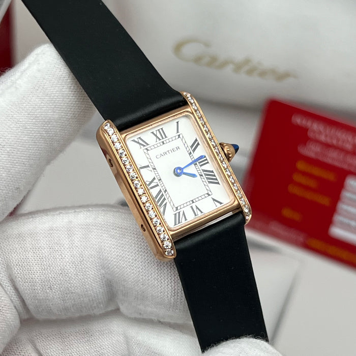 Cartier Tank Style Rose Gold Watch 25MM-22MM – Classic Rectangular Women’s Leather Strap Timepiece
