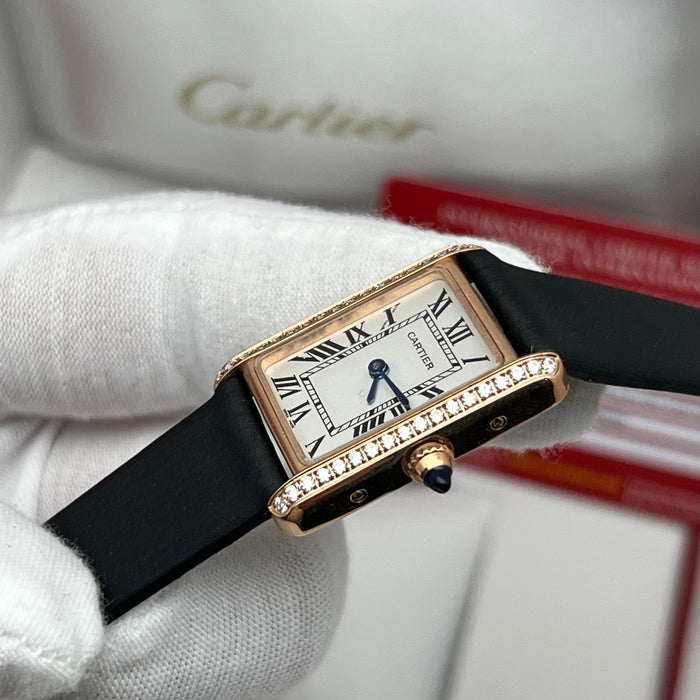 Cartier Tank Style Rose Gold Watch 25MM-22MM – Classic Rectangular Women’s Leather Strap Timepiece