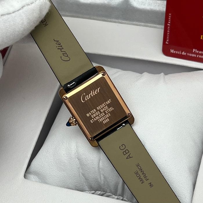 Cartier Tank Style Rose Gold Watch 25MM-22MM – Classic Rectangular Women’s Leather Strap Timepiece
