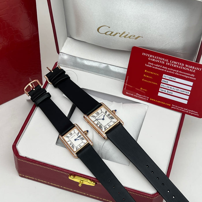 Cartier Tank Style Rose Gold Watch 25MM-22MM – Classic Rectangular Women’s Leather Strap Timepiece
