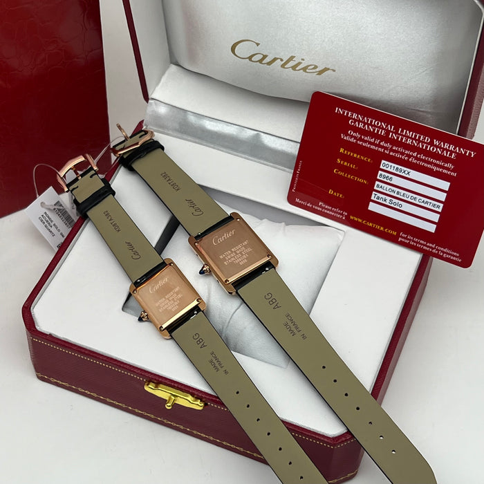 Cartier Tank Style Rose Gold Watch 25MM-22MM – Classic Rectangular Women’s Leather Strap Timepiece