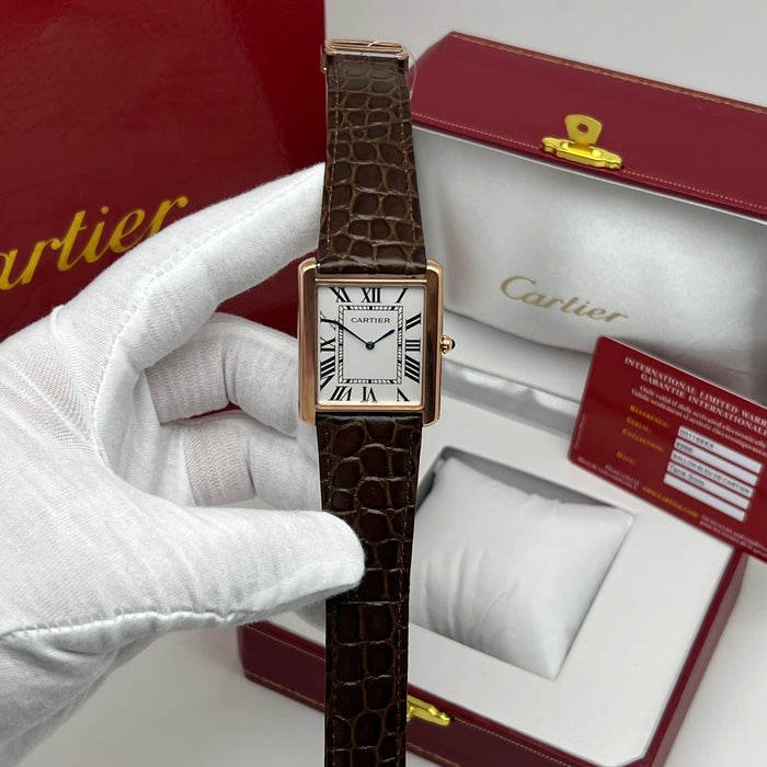 Cartier Tank Style Rose Gold Watch 31MM – Brown Crocodile Leather Strap