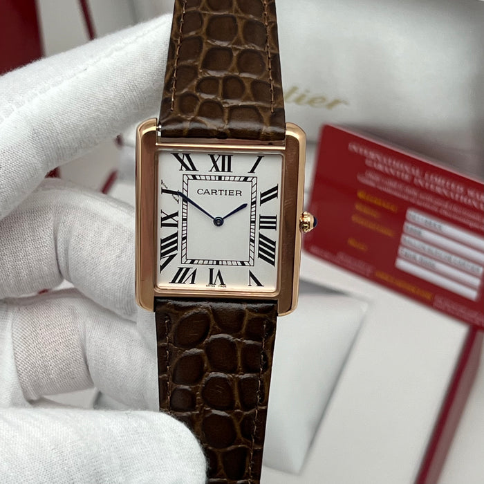 Cartier Tank Style Rose Gold Watch 31MM – Brown Crocodile Leather Strap