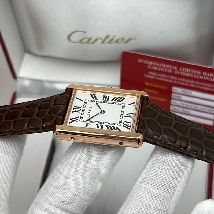 Cartier Tank Style Rose Gold Watch 31MM – Brown Crocodile Leather Strap