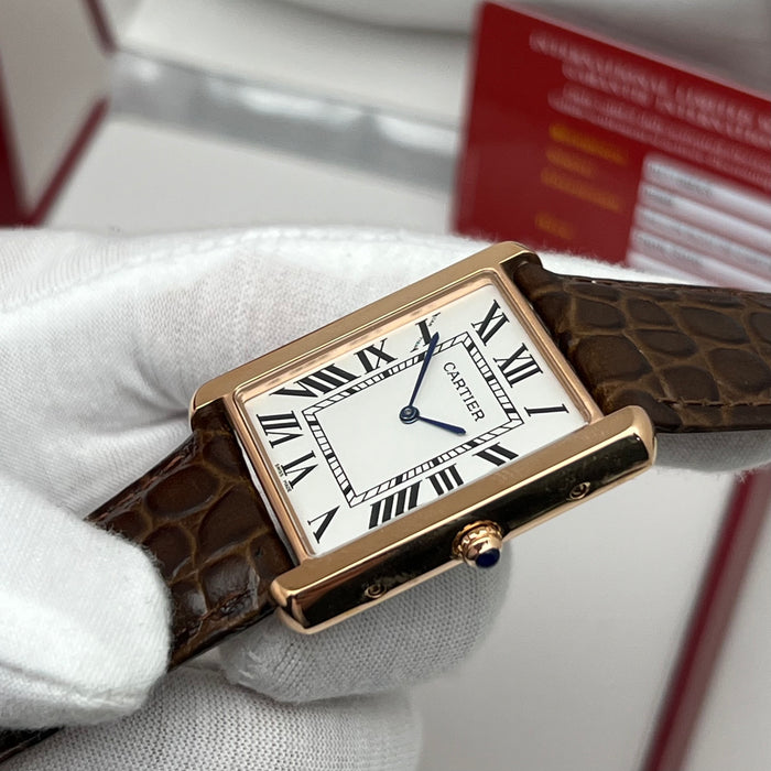 Cartier Tank Style Rose Gold Watch 31MM – Brown Crocodile Leather Strap
