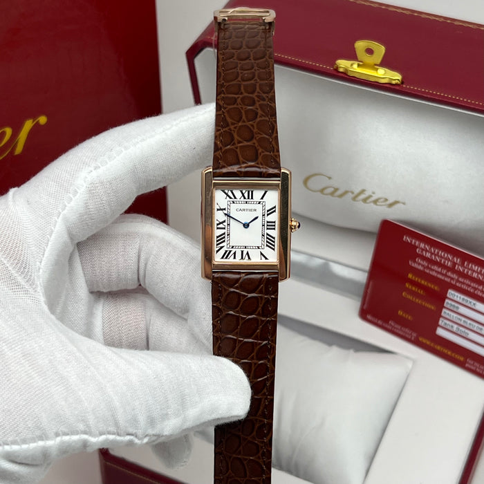 Cartier Tank Style Rose Gold Watch 25MM – Brown Crocodile Leather Strap Classic