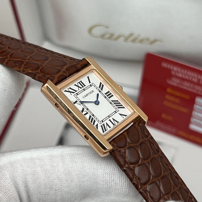 Cartier Tank Style Rose Gold Watch 25MM – Brown Crocodile Leather Strap Classic