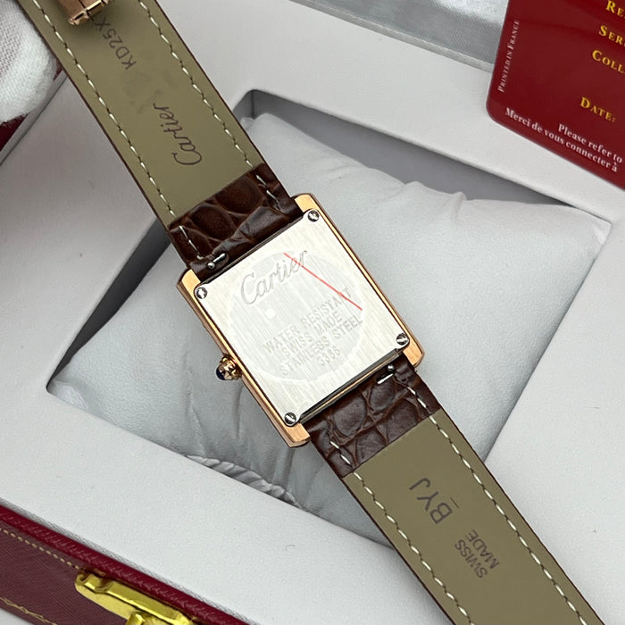 Cartier Tank Style Rose Gold Watch 25MM – Brown Crocodile Leather Strap Classic