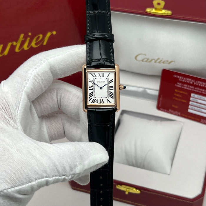 Cartier Bleu Tank SoloMust Rose Gold Brown Leather Strap – Swiss Quartz Luxury Watch