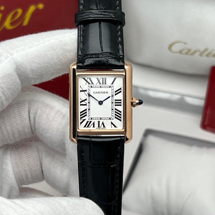 Cartier Bleu Tank SoloMust Rose Gold Brown Leather Strap – Swiss Quartz Luxury Watch