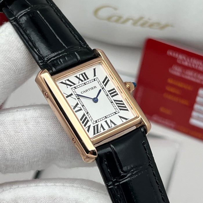 Cartier Bleu Tank SoloMust Rose Gold Brown Leather Strap – Swiss Quartz Luxury Watch