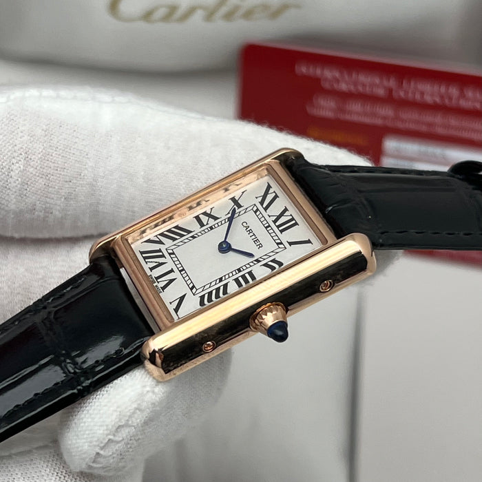Cartier Bleu Tank SoloMust Rose Gold Brown Leather Strap – Swiss Quartz Luxury Watch