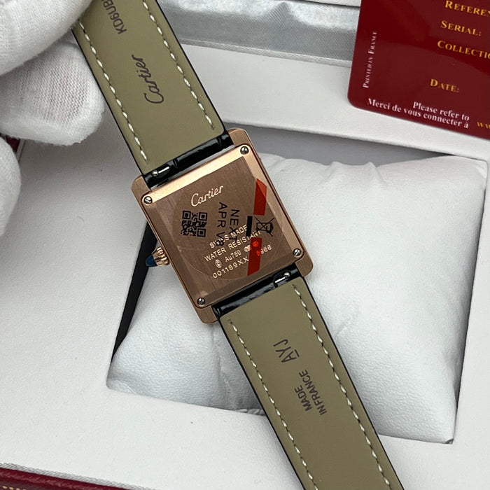 Cartier Bleu Tank SoloMust Rose Gold Brown Leather Strap – Swiss Quartz Luxury Watch