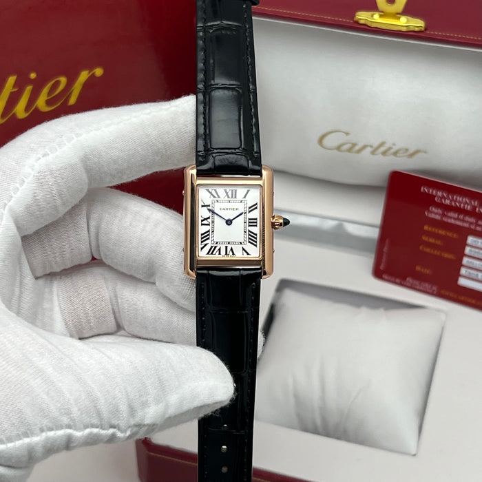 Cartier Bleu Tank SoloMust Rose Gold Brown Leather Strap – Swiss Quartz Luxury Watch