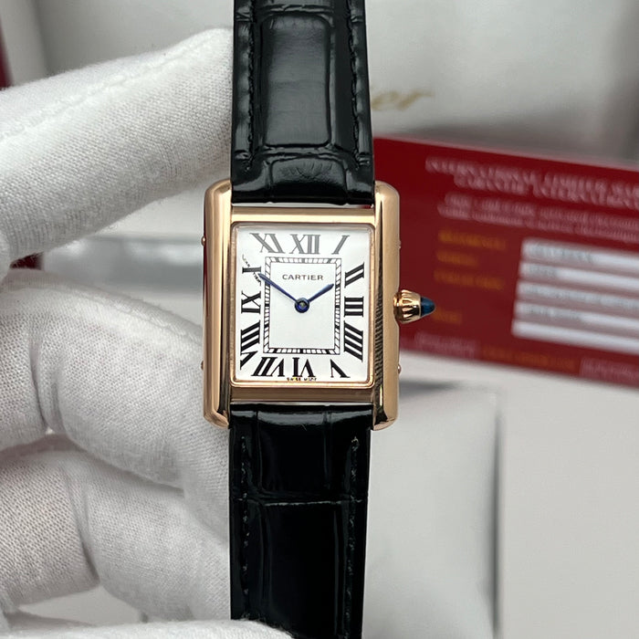 Cartier Bleu Tank SoloMust Rose Gold Brown Leather Strap – Swiss Quartz Luxury Watch