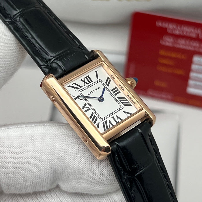 Cartier Bleu Tank SoloMust Rose Gold Brown Leather Strap – Swiss Quartz Luxury Watch
