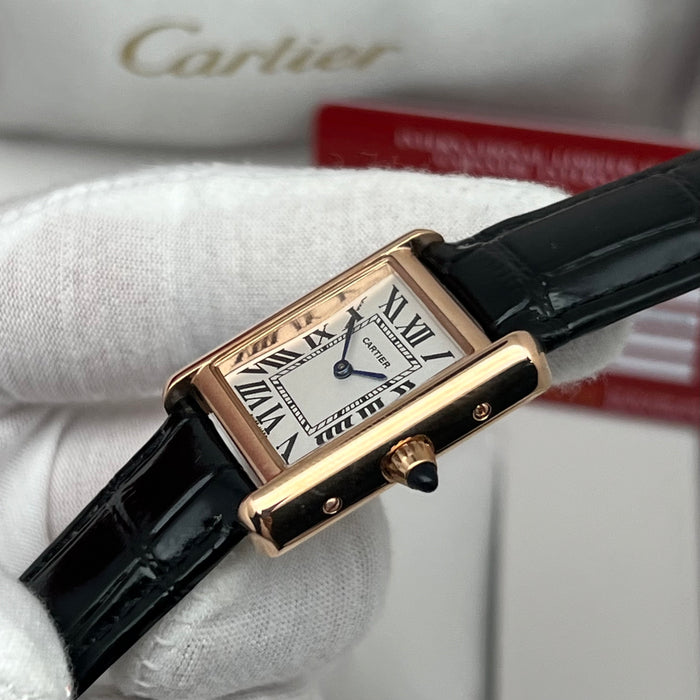 Cartier Bleu Tank SoloMust Rose Gold Brown Leather Strap – Swiss Quartz Luxury Watch