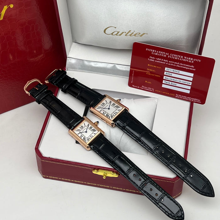 Cartier Bleu Tank SoloMust Rose Gold Brown Leather Strap – Swiss Quartz Luxury Watch