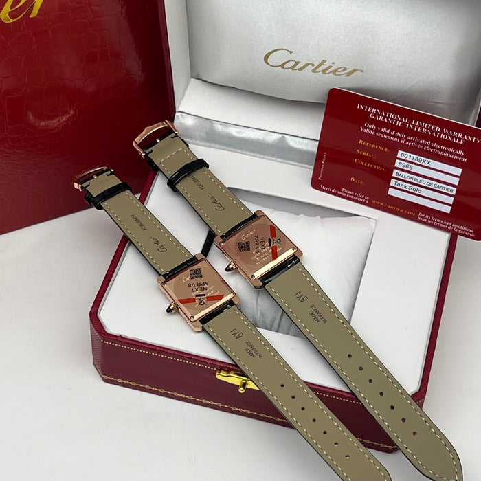 Cartier Bleu Tank SoloMust Rose Gold Brown Leather Strap – Swiss Quartz Luxury Watch
