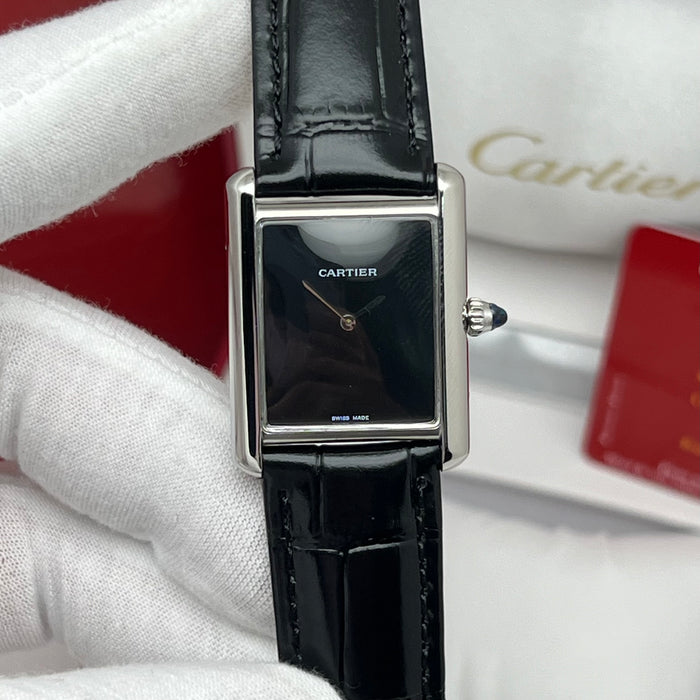Cartier Tank Must Black Dial Stainless Steel 33MM – Black Leather Strap Swiss Quartz Watch