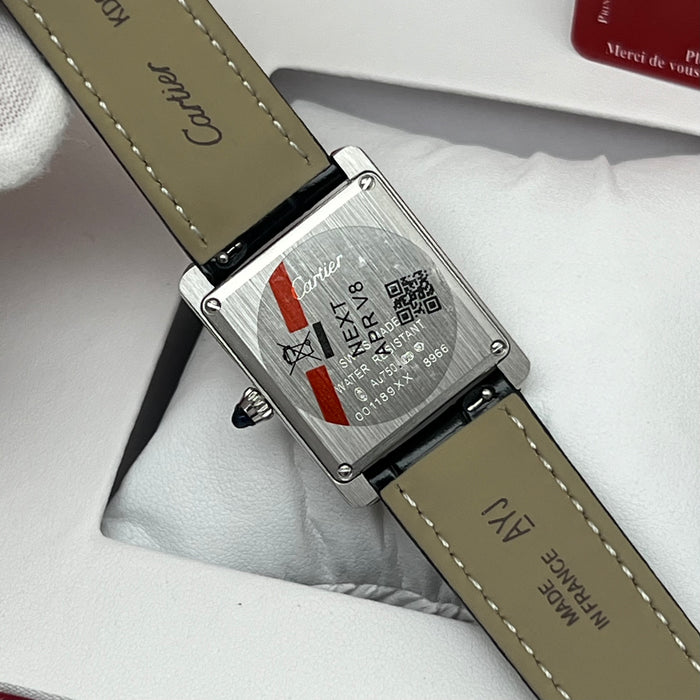 Cartier Tank Must Black Dial Stainless Steel 33MM – Black Leather Strap Swiss Quartz Watch