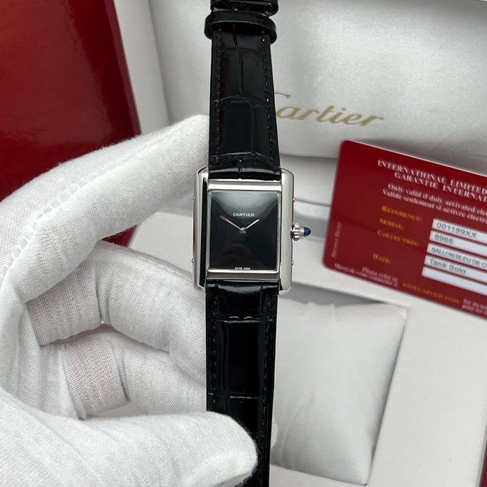 Cartier Tank Must Black Dial Stainless Steel 33MM – Black Leather Strap Swiss Quartz Watch