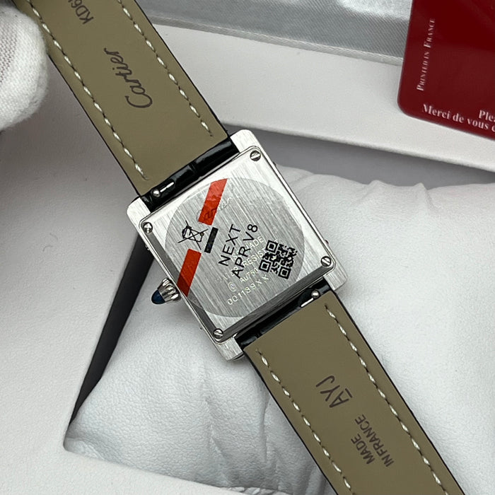 Cartier Tank Must Black Dial Stainless Steel 33MM – Black Leather Strap Swiss Quartz Watch