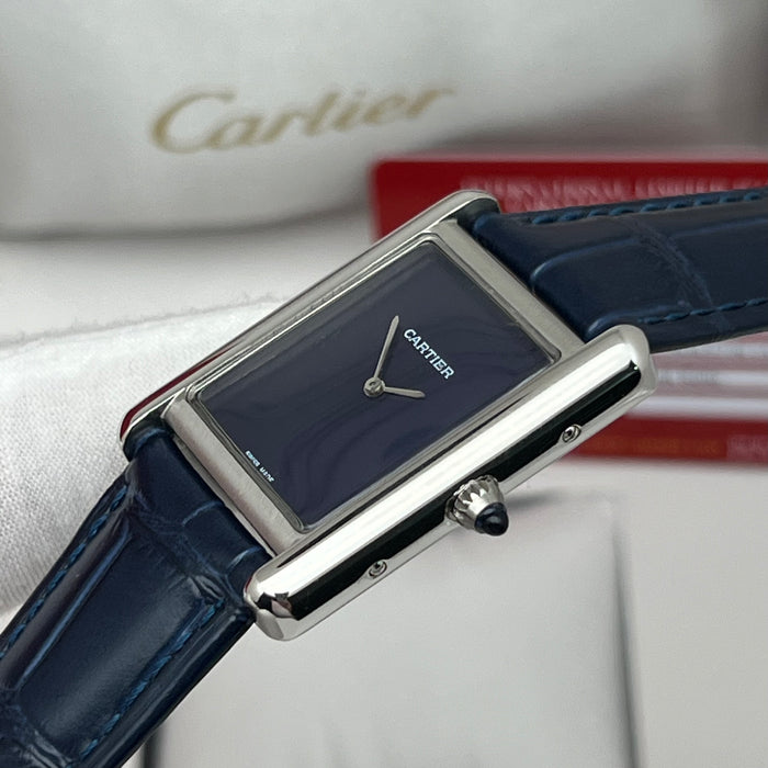 Cartier Tank Must Blue Dial 33MM – Stainless Steel Case / Blue Leather Strap
