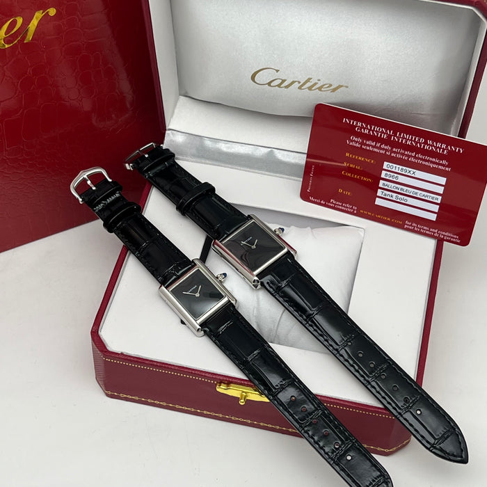 Cartier Tank Must Black Dial Stainless Steel 33MM – Black Leather Strap Swiss Quartz Watch
