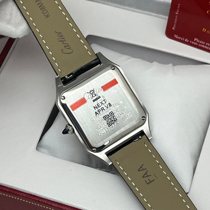 Cartier Santos Two-Tone Steel & Rose Gold – White Dial Black Leather Luxury Watch