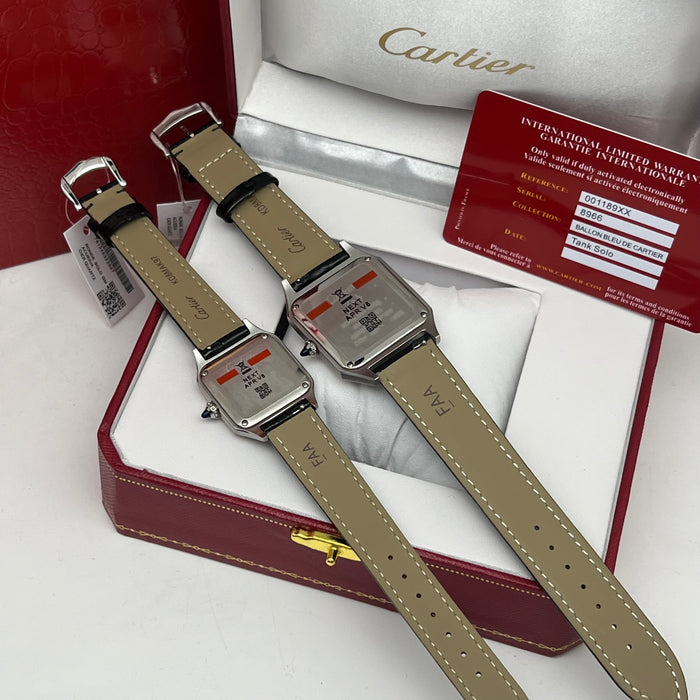 Cartier Santos Two-Tone Steel & Rose Gold – White Dial Black Leather Luxury Watch