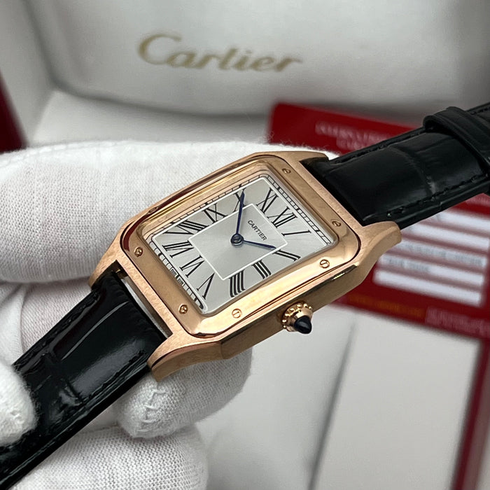 Cartier Santos Couple Set Two-Tone Rose Gold & Steel – His & Hers Black Leather Luxury Watches