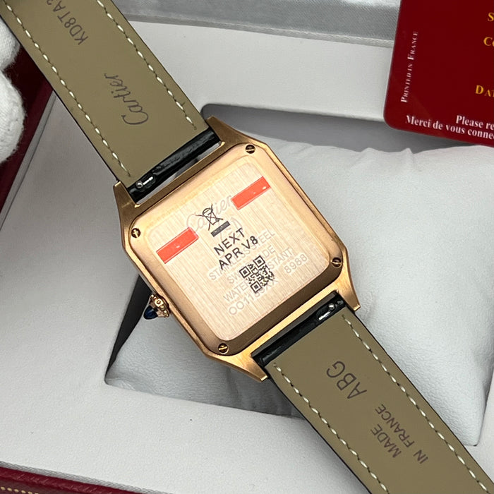 Cartier Santos Couple Set Two-Tone Rose Gold & Steel – His & Hers Black Leather Luxury Watches