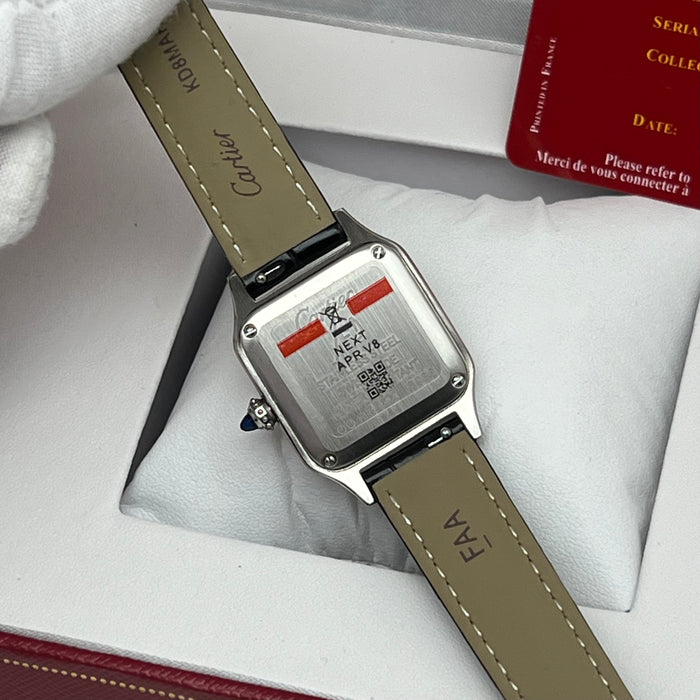 Cartier Santos Couple Set Two-Tone Rose Gold & Steel – His & Hers Black Leather Luxury Watches