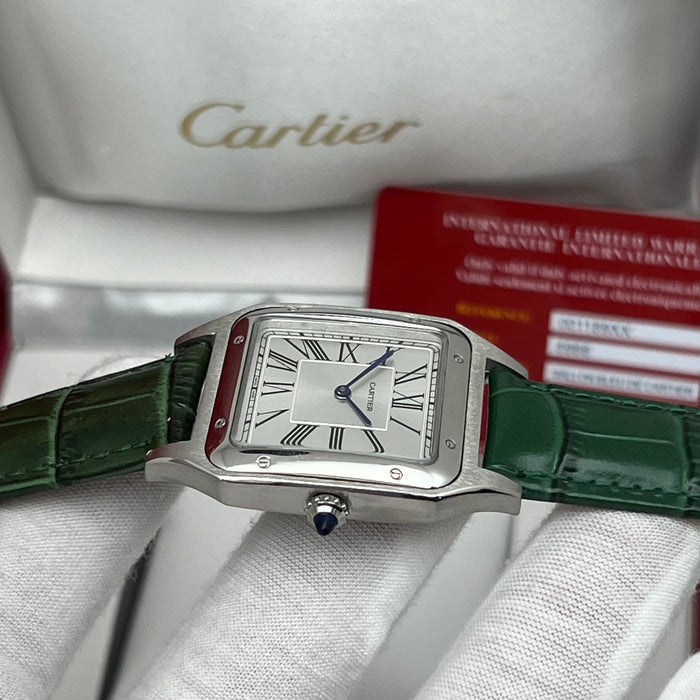 Cartier Santos Stainless Steel White Dial 40MM – Green Leather Strap Luxury Watch